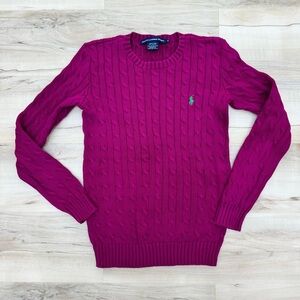 Polo Ralph Lauren cable knit cotton crewneck sweater purple raspberry fushsia